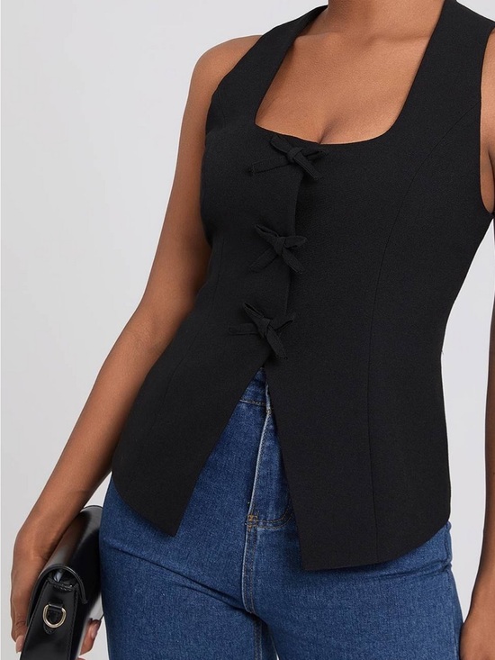a new day Tops - a new day Black Bow-Front Sleeveless Top